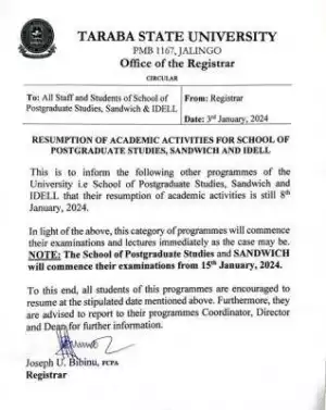 TASU resumption of academic activities for School of Postgraduate Studies, Sandwich & IDELL