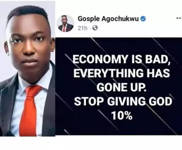 Stop Giving God 10%, Things Have Gone Up - Pastor Warns Christians