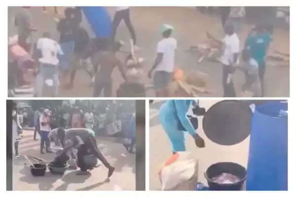 #ENDSARS Video: Benin Protesters Cooks a Bag of Rice on Express Road