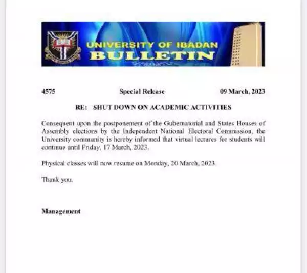 UI notice on resumption date for physical classes