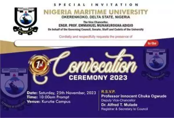 Nigeria Maritime University announces 1st Convocation Ceremony