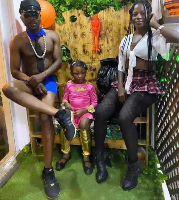 Seun Kuti, his partner and their daughter step out in their Halloween costumes