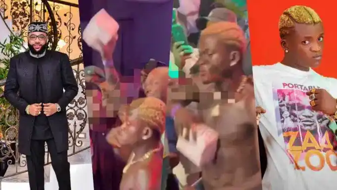 “Portable has grace, no beef am” – Netizens react as Portable takes to his heels to avoid ‘ripping’ after Emoney gifted him a bundle of cash (Video)