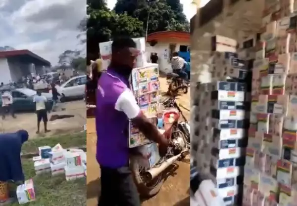 Osun state residents cart away COVID19 palliatives stored in the Cocoa Processing Industry warehouse (videos)