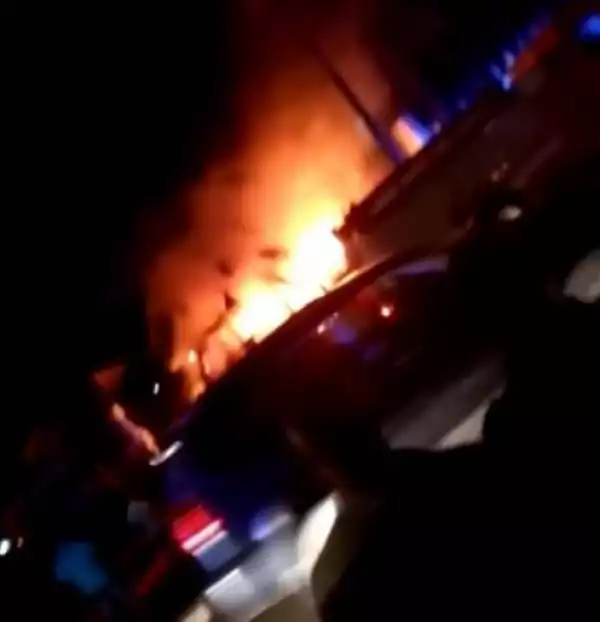 Horror! Huge Fire Breaks Out, Razes Vehicles Inside Lagos Airport Hotel (Photos)