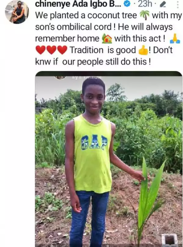 Nigerian Woman Reveals She Planted A Coconut Tree With Her Son
