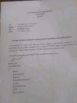 Fed Poly Bauchi postpones new students matriculation ceremony, 2023/2024