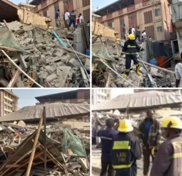 Baby And Woman Trapped As Building Collapses In Lagos (Photos)