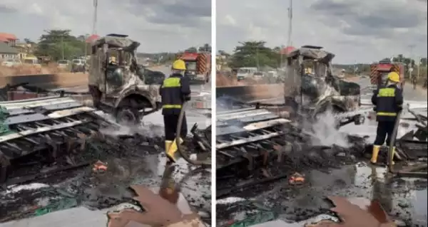 Truck Crashes, Catches Fire In Anambra