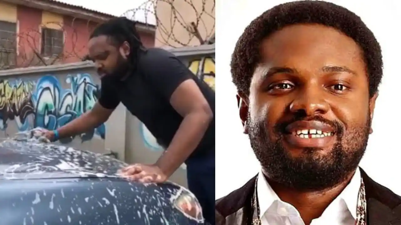 ‘What manner of man is this’ – Nigerians react after visually impaired Cobhams Asuquo was seen washing his car