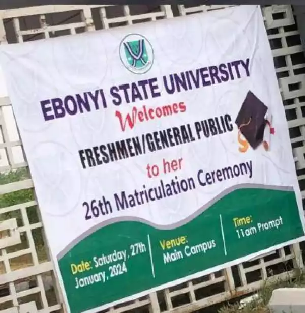 EBSU 26th Matriculation ceremony scheduled to hold 27th Jan