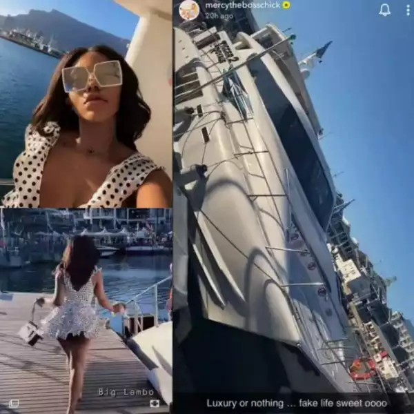 "Fake Life Sweet "- BBNaija Mercy Eke Writes As She Cruises On A Yacht In South Africa (Video)