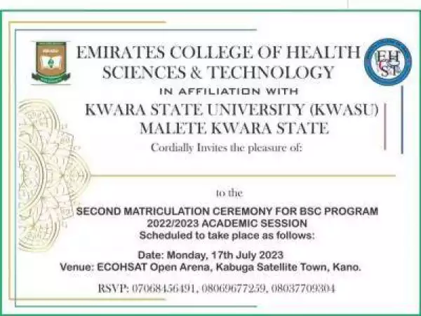 Emirate College of Health (KWASU Affiliated) 2nd Bsc Matriculation Ceremony