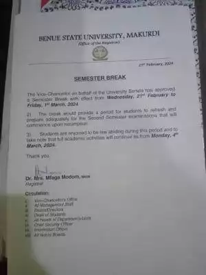 BSU notice on semester break