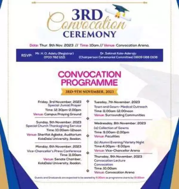 KolaDaisi University announces 3rd Convocation Ceremony