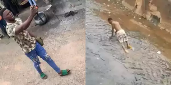 Power-drunk Soldier Hired To Collect Rent, Forces Man To Crawl Inside Dirty Canal In Ekiti