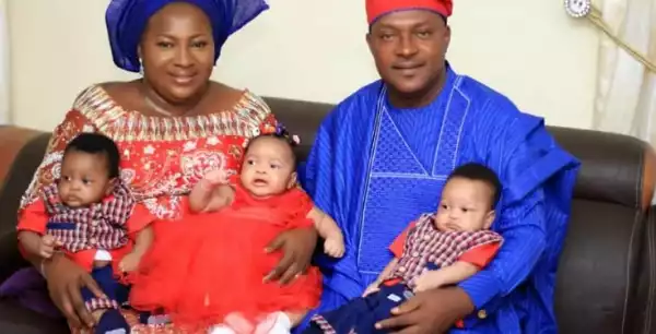 Nigerian couple welcome triplets, 18 years after their first child (photo)