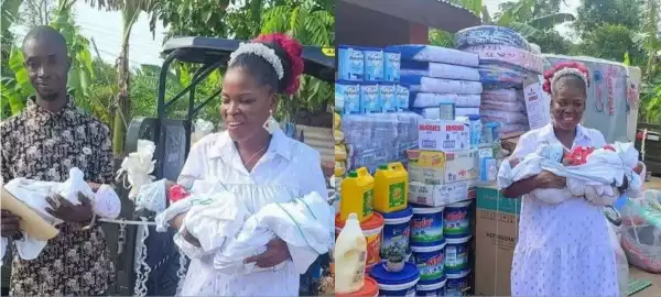 Blind mother of triplets overwhelmed with donations from Nigerians