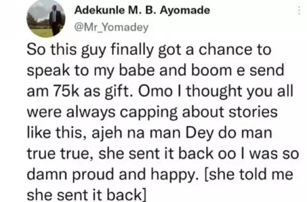 Man Celebrates His Girlfriend Who Returned N75,000 Sent By A Male Admirer
