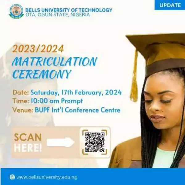 Bells University notice of Matriculation ceremony, 2023/2024