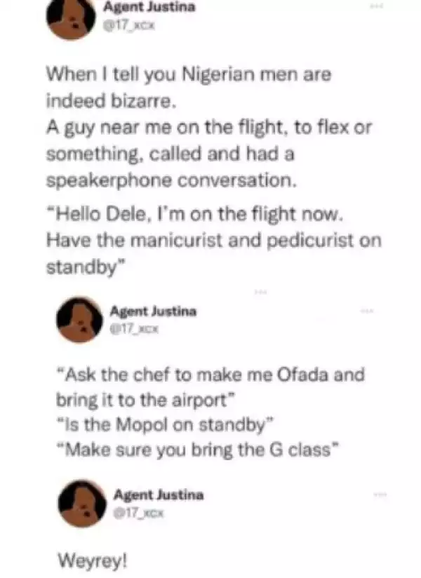 Lady Shares Hilarious Experience With A Nigerian Man Who Was On A Call While On A Flight