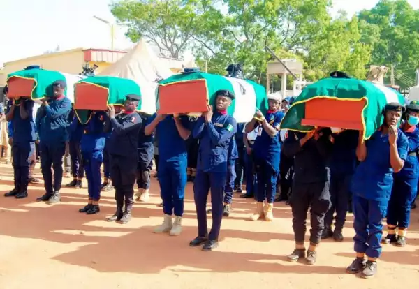 Seven NSCDC Officials Killed By Bandits In Kaduna Buried (Photos)