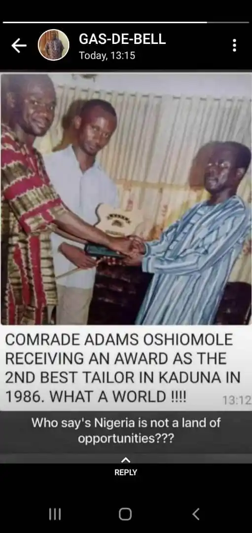Revealed, Photograph Of Oshiomhole Receiving An Award In 1986
