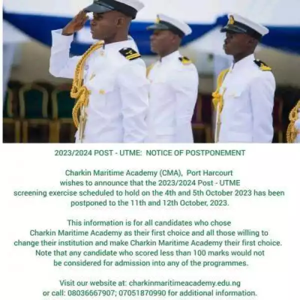 Charkin Maritime Academy postpones Post UTME screening exercise