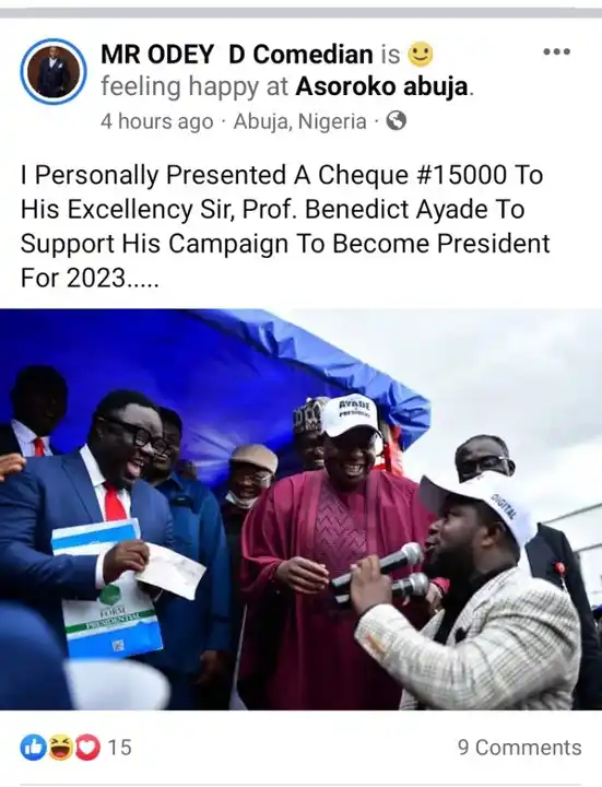 Governor Ayade Amazed As Comedian Mr Odey Donates To His Presidential Ambition