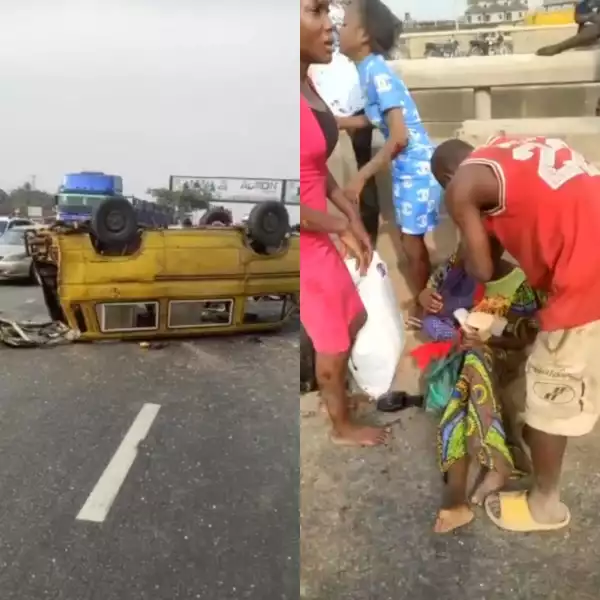 Passengers injured as commercial bus upturns along Lagos-Ibadan Expressway