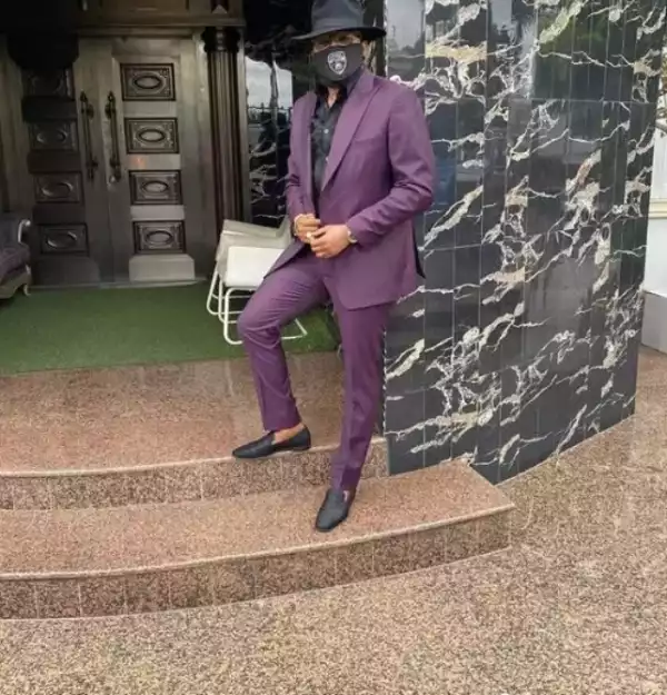 See the customized police facemask E-money rocked as he steps out in style