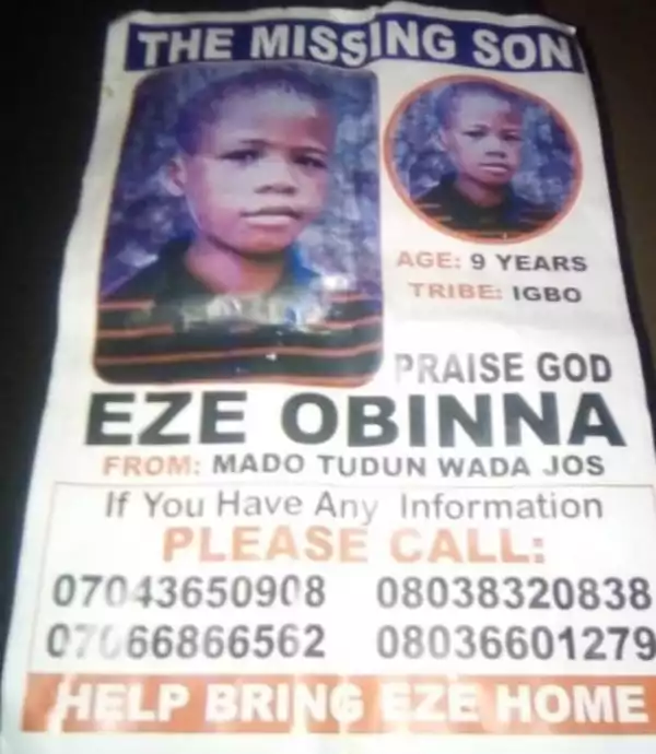 Family Panics As 9-Year-Old Boy Goes Missing In Jos (Photo)