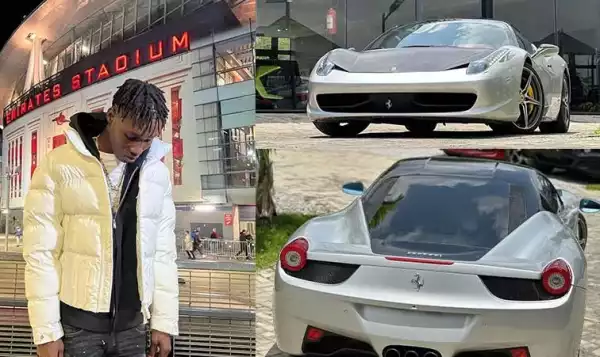 Social Media Users React As Car Suspected To Be Zinoleesky’s Ferrari Is Spotted At Mechanic Shop 3 months After Purchase
