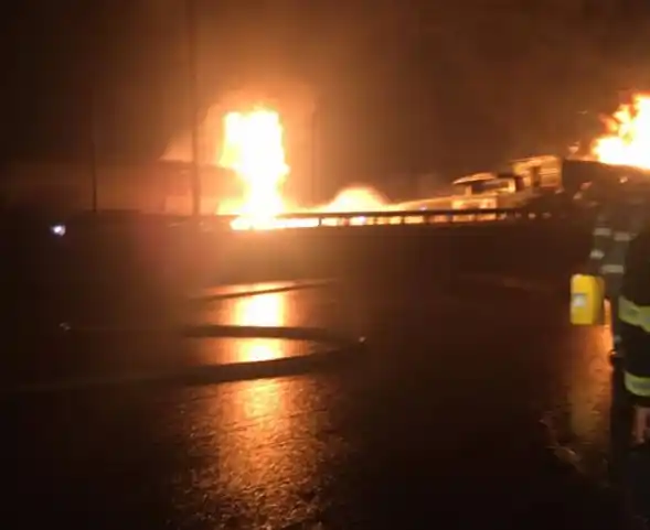 JUST IN!! Petrol tanker goes up in flames on Kara bridge in Lagos (photos/video)