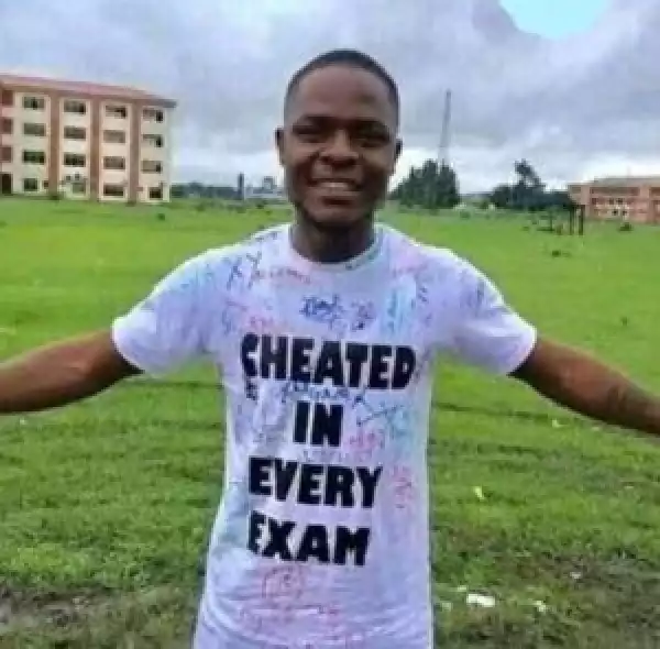 Graduating Niger State varsity student wears "cheated in every exam" T-shirt