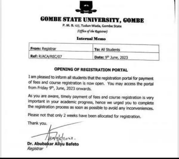 GOMSU notice on opening of registration portal