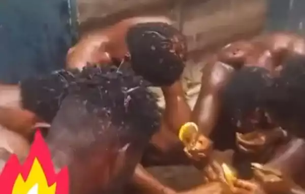 Suspected Yahoo Boys Spotted Bathing With Blood In a Bid To Get Rich (Video)