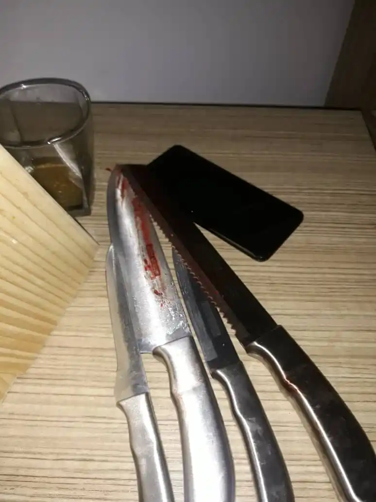 Lagos police command release official statement on the murder-suicide incident that happened in Lekki. See photo of the knives used in the murder