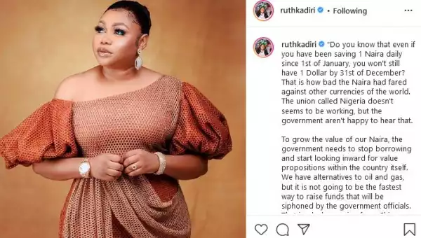 How FG Can Boost Naira Value - Actress Ruth Kadiri
