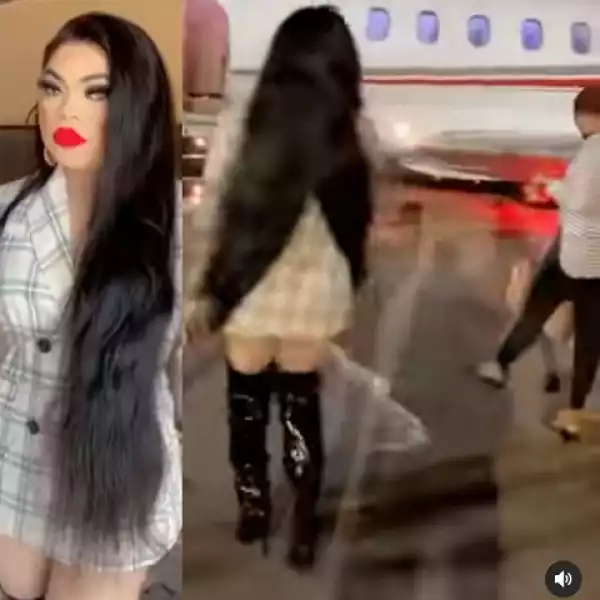 Never Compare Trash With Class - Bobrisky Say As He Boards Private Jet, Eats Jollof Rice Onboard (Video)