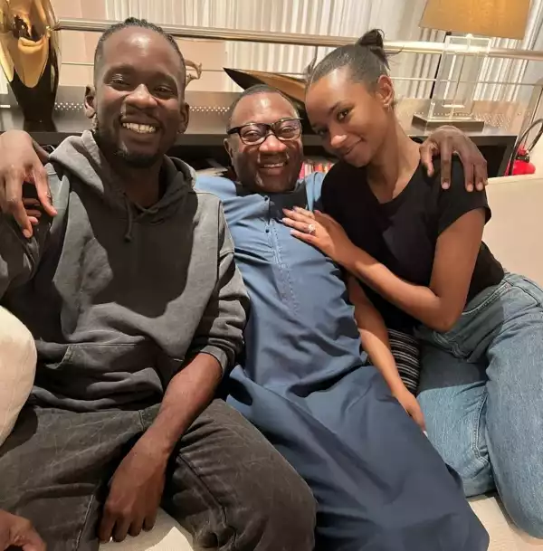 Billionaire, Femi Otedola Seen Posing With Mr. Eazi And His Daughter, Temi Days After Their Engagement