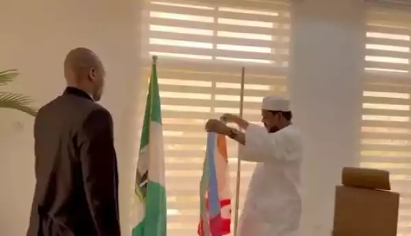 Video Of Presidential Aspirant, Adamu Garba, Removing APC Flag From His Office After Dumping Party