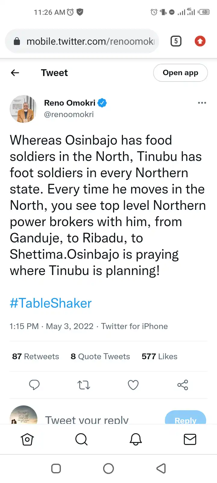 Osinbajo Has Food Soldiers, Tinubu Has Foot Soldiers- Reno Omokri