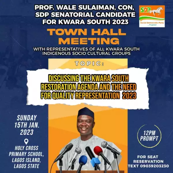 SDP Senatorial Candidate, Prof. Wale Sulaiman Sets To Meet Indigenous Group