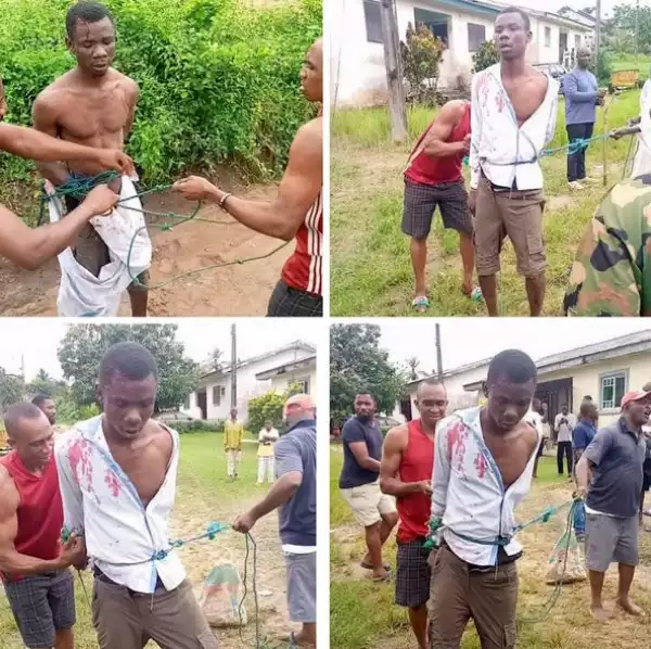 Suspected Thief Nabbed, Beaten And Tied Up In Calabar