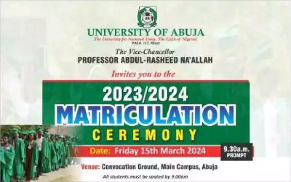 UNIABUJA announces matriculation ceremony for 2023/2024 session