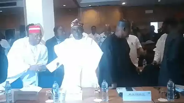 Tinubu Looks Away During Handshake As Presidential Candidates, Others Meet