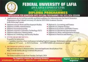 FULAFIA announces Diploma Admission, 2025/2026