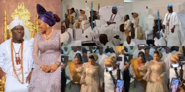 Royal Wedding of Ooni of Ife and new wife, Olori Elizabeth Akinmuda (Video)