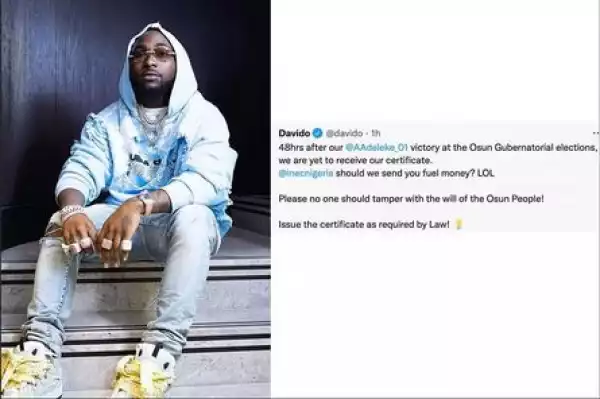 Adeleke Yet To Receive Certificate From INEC 48hrs After Winning Election-davido